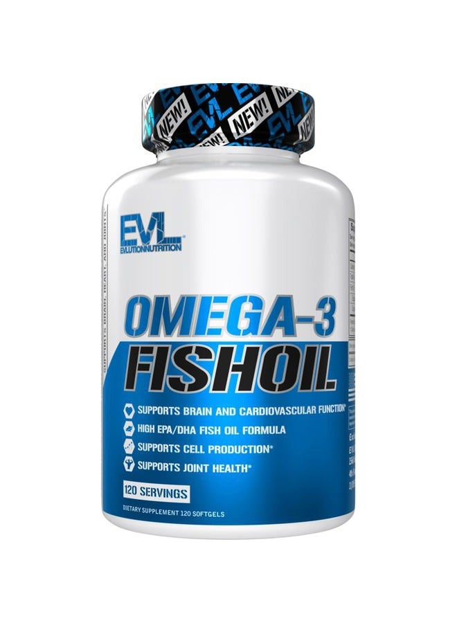Evlution Nutrition Omega 3 Fish Oil 1250mg HIGH EPA 450mg + DHA 300mg Triple Strength Burpless Capsules (120 Servings) - Image 1