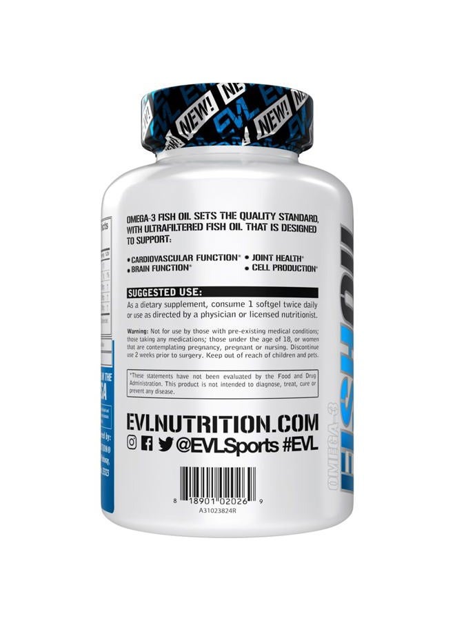 Evlution Nutrition Omega 3 Fish Oil 1250mg HIGH EPA 450mg + DHA 300mg Triple Strength Burpless Capsules (120 Servings) - Image 3
