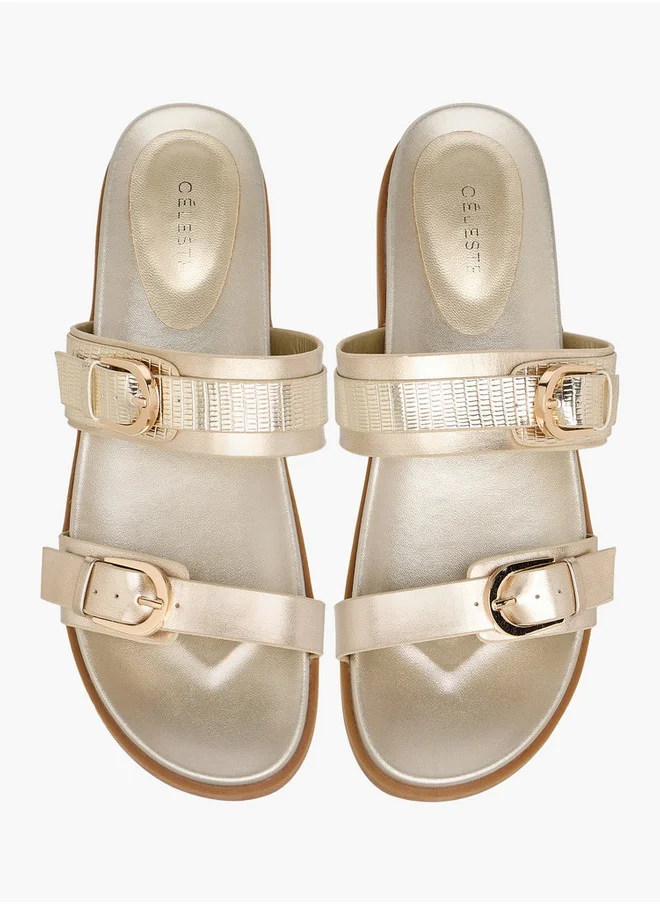سيليست Women's Buckle Accent Slip-On Flat Sandals