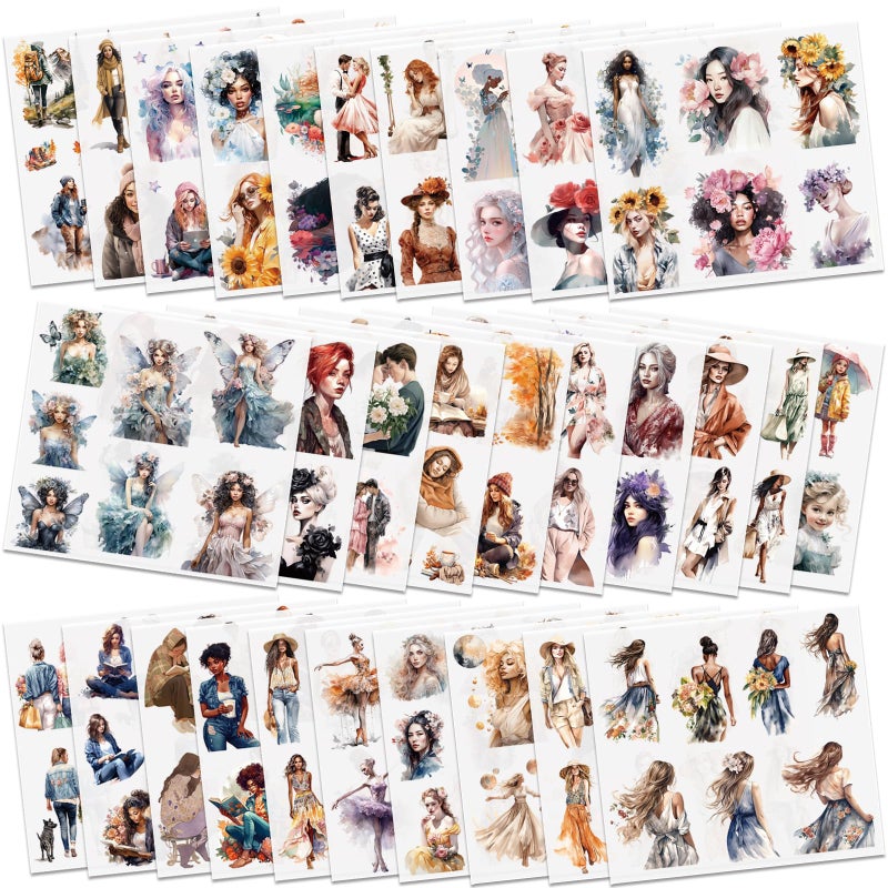 Knaid People Scrapbook Sticker Set 30 Sheets 236 Assorted Pieces Journaling Scrapbooking Stickers Planner Sticker Dolls with Diverse Girls Women for Junk Journal Supplies Laptops Water Bottles