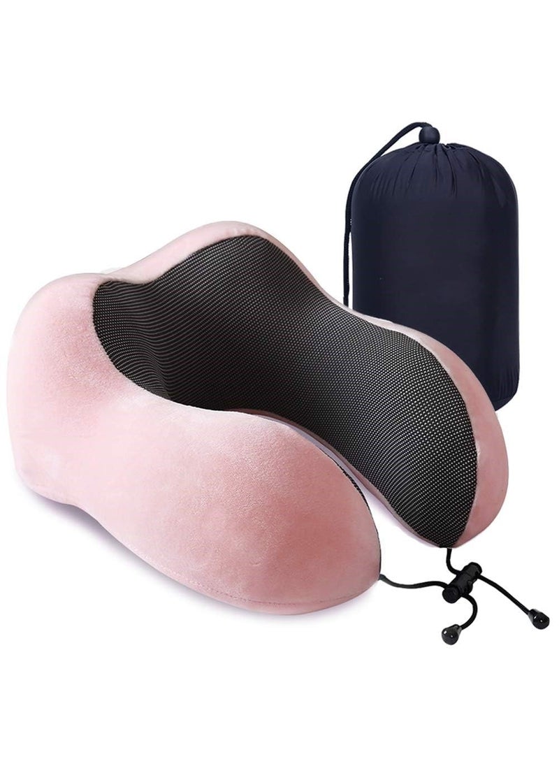 IDITRI EXPORT IDITRI EXPORT Neck Pillow for Travel Memory Foam Travel Neck Rest Support Pillow Travel Pillow for Flights Train and Car with Travel Bag Pink  - Image 1