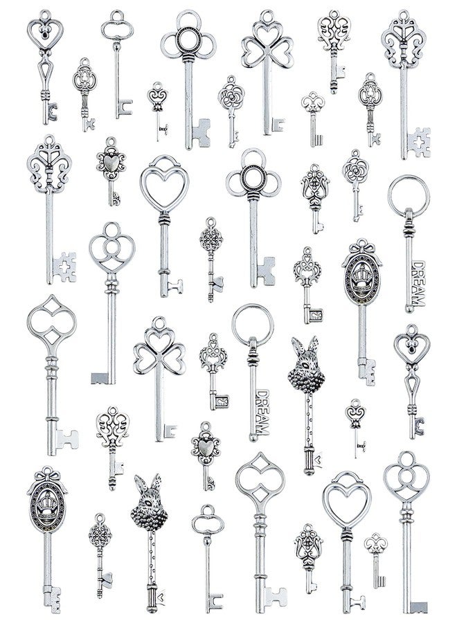 JIALEEY Vintage Skeleton Key Charms, 20 Type of 40PCS Antique Silver Key Charms for Necklace Pendant DIY Jewelry Making Supplies Wedding Favors - Image 1