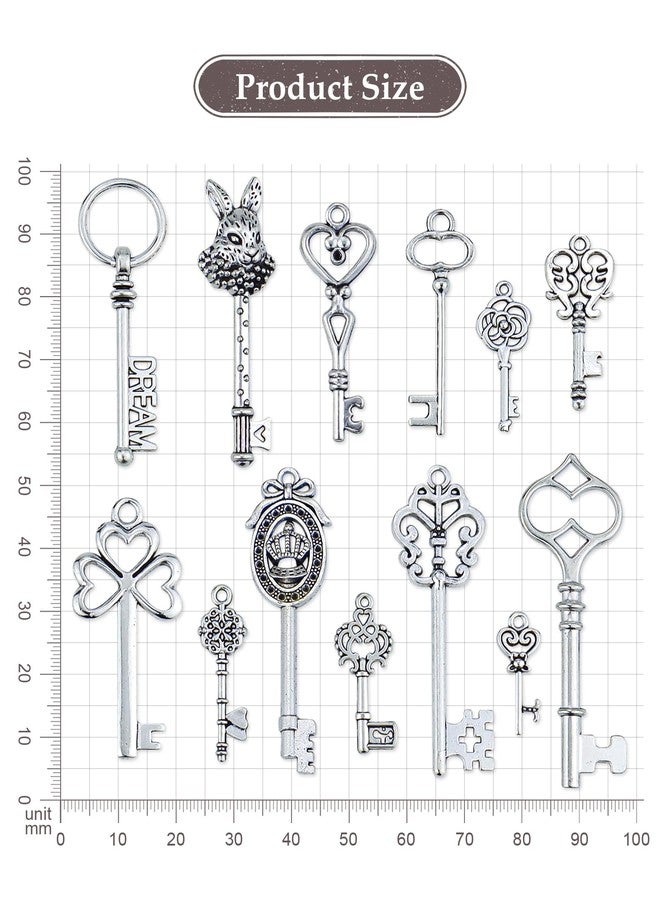 JIALEEY Vintage Skeleton Key Charms, 20 Type of 40PCS Antique Silver Key Charms for Necklace Pendant DIY Jewelry Making Supplies Wedding Favors - Image 2