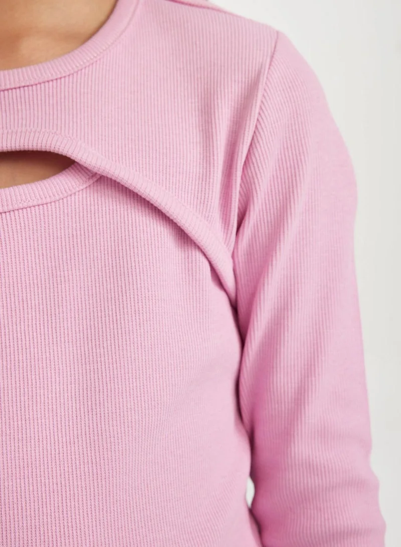 DeFacto Slim Fit Crew Neck Ribbed Long Sleeve T-Shirt