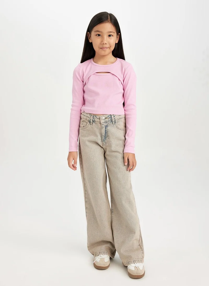 DeFacto  Slim Fit Crew Neck Ribbed Long Sleeve T-Shirt for Women | Best Price UAE