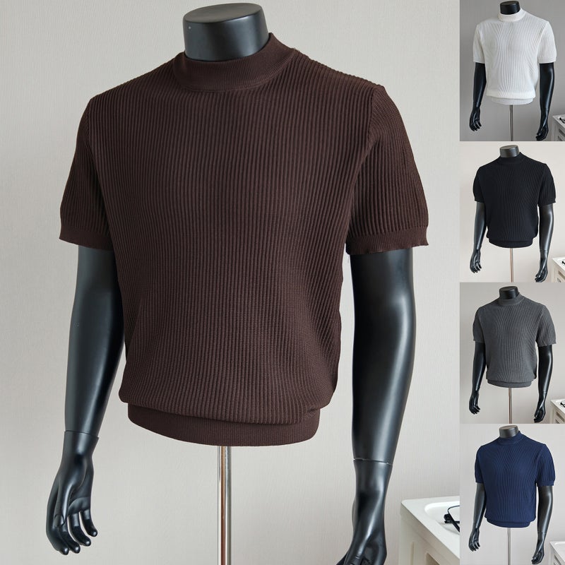 Men's Ice Silk T-Shirt Solid Color Slim Fit Short Sleeve Crew Neck - Image 1