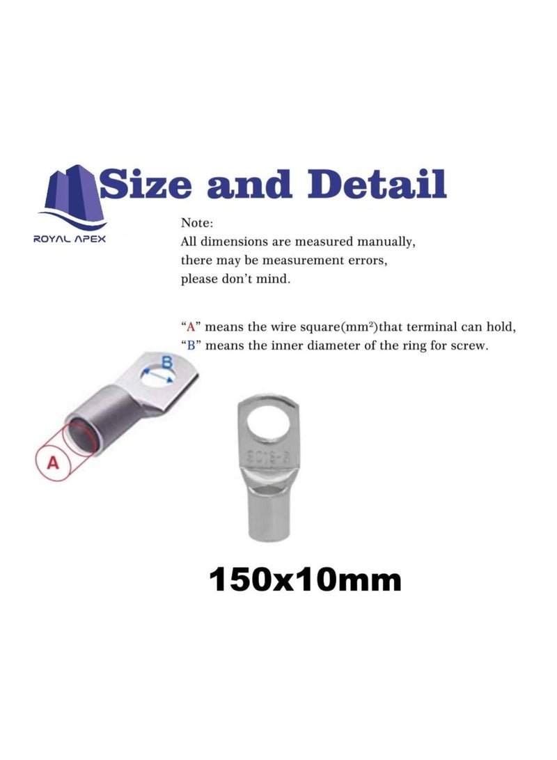 Copper Cable Lugs 10Pcs SetWire Terminals Connector Cable lugs Ring Battery SC Terminals for Marine Solar Automotive Electric Home Applications etc. Hole Size 10mm Cable Size 150mm  - Image 2