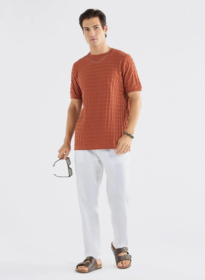 Splash FAV Textured Crew Neck T-shirt with Short Sleeves