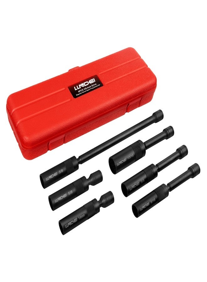 LLNDEI 3/8-Inch Drive Magnetic Swivel Spark Plug Socket Set, Include 12-Point 1*14MM 4-inch, 1*5/8-inch 4-inch, 1*9/16-inch 6-inch, 1*5/8-inch 6-inch, 1*13/16-inch 6-inch and 1*5/8-inch 11-inch - Image 1