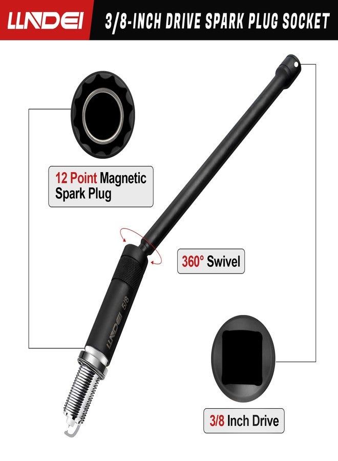 LLNDEI 3/8-Inch Drive Magnetic Swivel Spark Plug Socket Set, Include 12-Point 1*14MM 4-inch, 1*5/8-inch 4-inch, 1*9/16-inch 6-inch, 1*5/8-inch 6-inch, 1*13/16-inch 6-inch and 1*5/8-inch 11-inch - Image 3