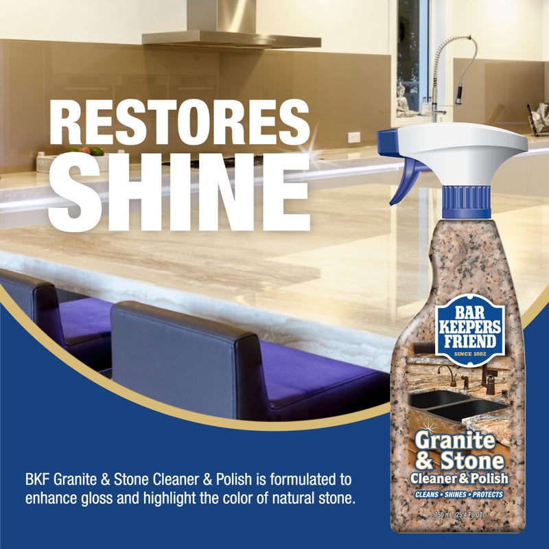 Bar Keepers Friend Granite & Stone Cleaner & Polish (25.4 oz) Granite Cleaner for Use on Natural, Manufactured & Polished Stone, Quartz, Silestone, Soapstone, Marble - Countertop Cleaner & Polish (2) - Image 4