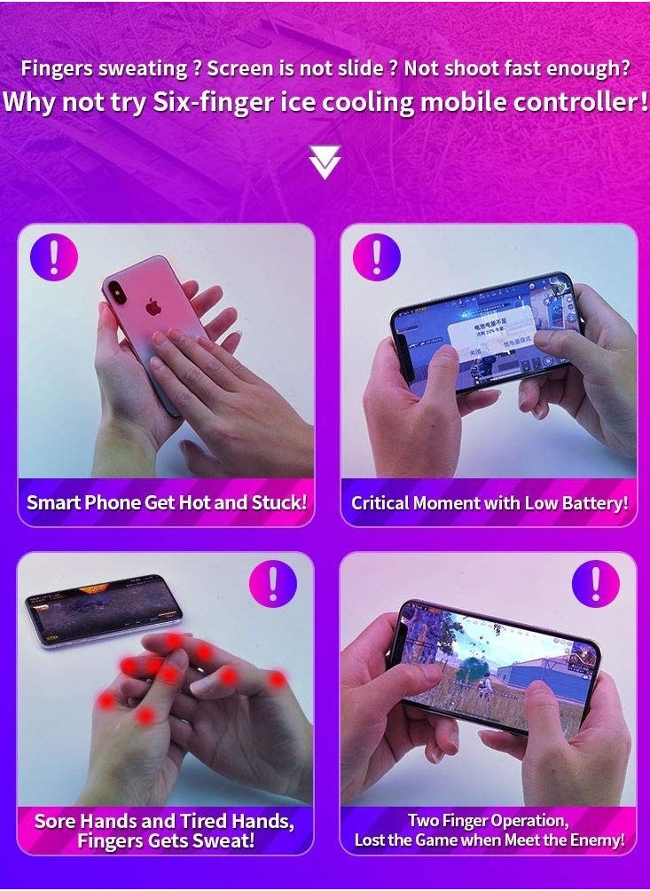 Mobile Radiator Controller Fast Cooling Phone Gamepad 4 Trigger 6 Finger Operation L1 R1  L2 R2 for iPhone Samsung Oneplus Pixel compatible with Call of Duty Mobile Fortnite