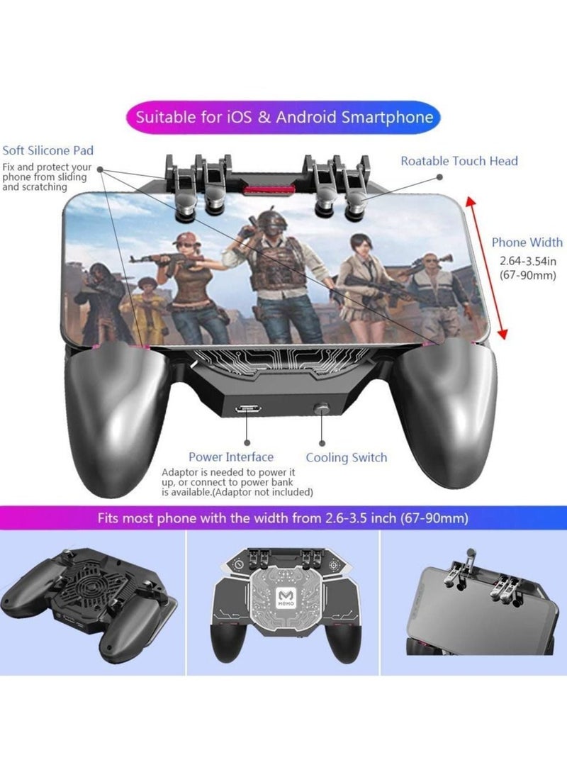 Mobile Radiator Controller Fast Cooling Phone Gamepad 4 Trigger 6 Finger Operation L1 R1  L2 R2 for iPhone Samsung Oneplus Pixel compatible with Call of Duty Mobile Fortnite