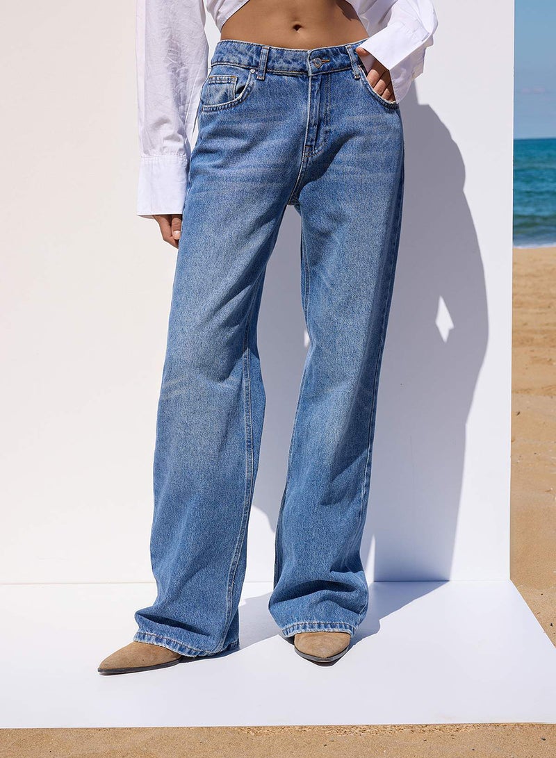 trendyol More Sustainable Blue Regenerative Cotton Regular Waist Wide Leg Jeans - Image 3