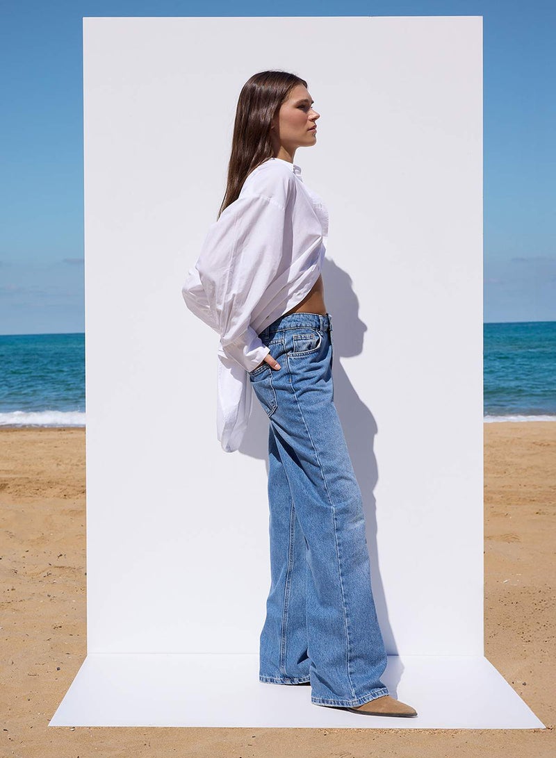 trendyol More Sustainable Blue Regenerative Cotton Regular Waist Wide Leg Jeans - Image 2