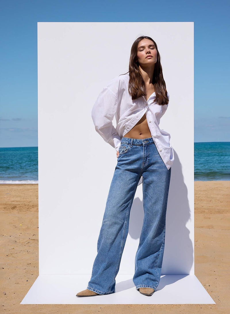 trendyol More Sustainable Blue Regenerative Cotton Regular Waist Wide Leg Jeans - Image 1