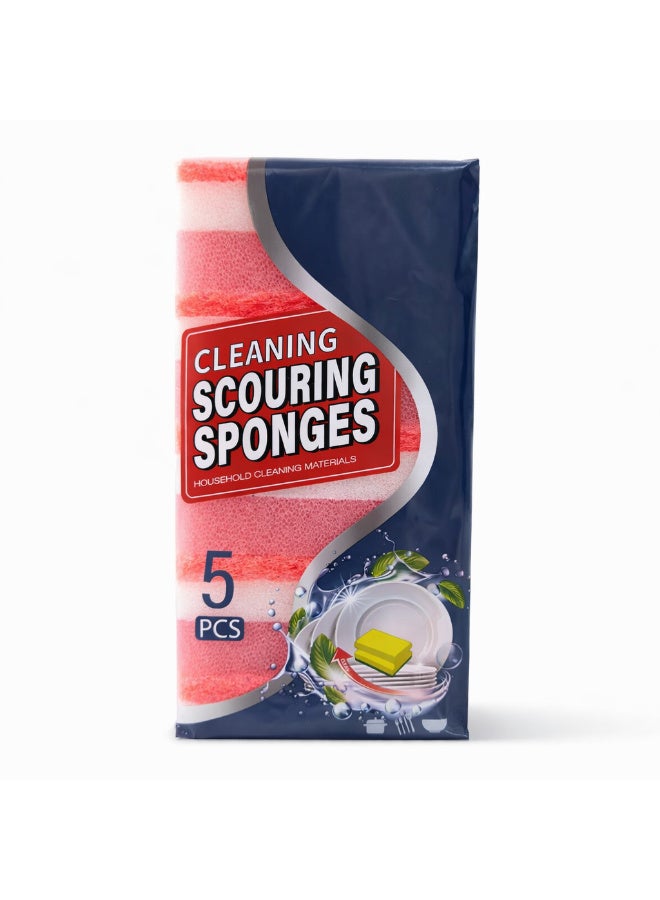 Cleaning Scouring Sponges 5 PCS | Dual Layer Kitchen Sponge | Heavy Duty Scrub + Soft Foam | Multi-Purpose Cleaning - Image 1