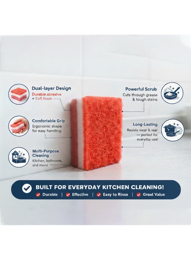 Cleaning Scouring Sponges 5 PCS | Dual Layer Kitchen Sponge | Heavy Duty Scrub + Soft Foam | Multi-Purpose Cleaning - Image 3