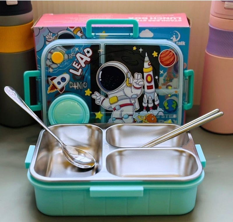 Tera13 TERA 13 Stainless Steel Lunch Box with Spoon - Gift Space Theme Lunch Box (1 pcs) Tiffin Box for Kids | Steel Lunch Box for School Boys | LUNCHMATE Mini Coolest Kid Ever 500 ml (Space) - Image 3
