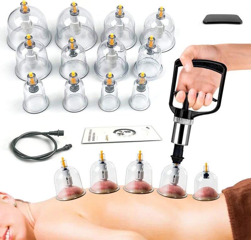 AIKOTOO Cupping Therapy Set w/ 12 Massage Cups for Back Pain Relief Physical Therapy with Hand Pump 