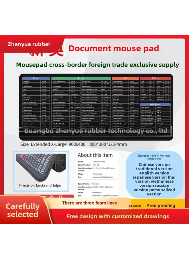 Generic - English Shortcut Key Mouse Pad Japanese Korean English Thai Super Thickened Precision Edge Office Desk Pad Cross Border-Color:Multiple Sizes Customized -Pattern:Russian Shortcut Keys - Image 1