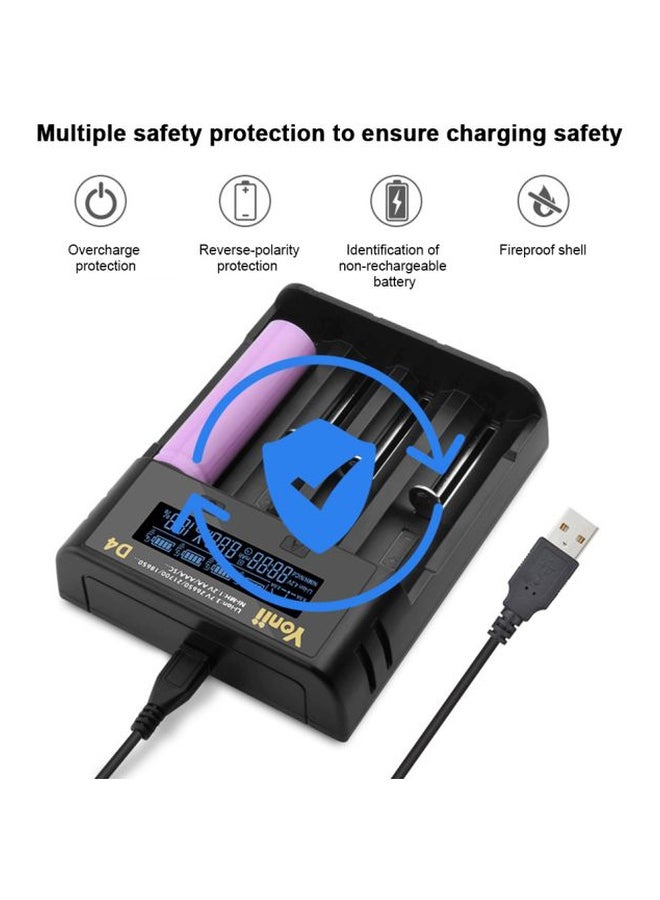 شاحن بطارية بشاشة  LCD طراز D4 أسود - Image 4