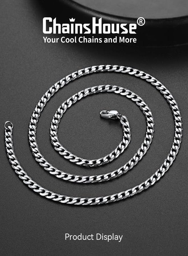 ChainsHouse سلسلة كوبية رجالية من الفولاذ المقاوم للصدأ، قلادة سلسلة كوبية للرجال، هدية مجوهرات، سلسلة هيب هوب 4 مم، طول 24 بوصة - Image 3