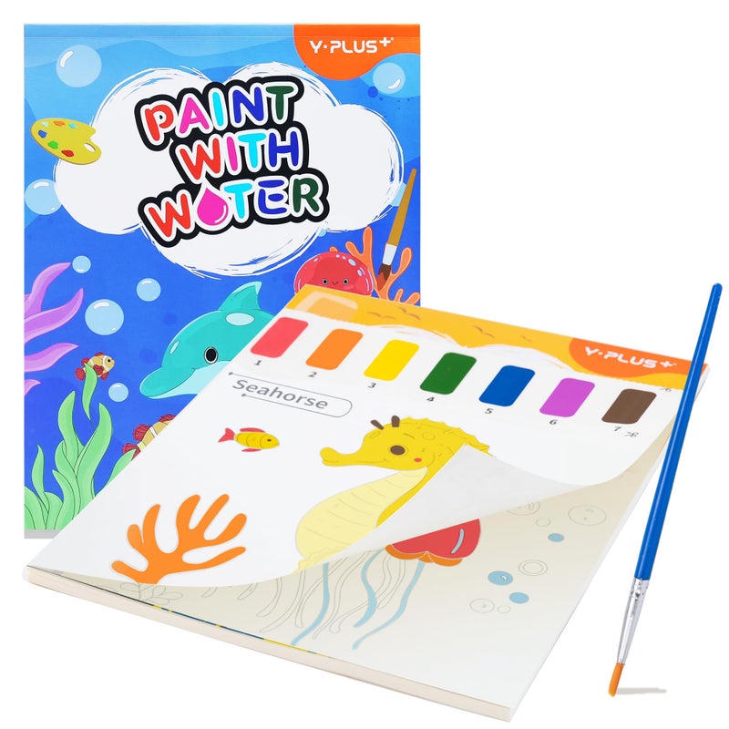 YPLUS Paint with Water Books for Toddlers, Watercolor Painting Paper for Kids Ages 1-3, 2-4, Art Craft Gift for Drawing with Brush - Sea - Image 1