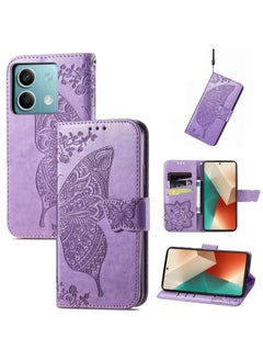 HuHa Case Cover For Xiaomi Redmi Note 13  5G Butterfly Love Flower Embossed Leather Phone Case Lavender 