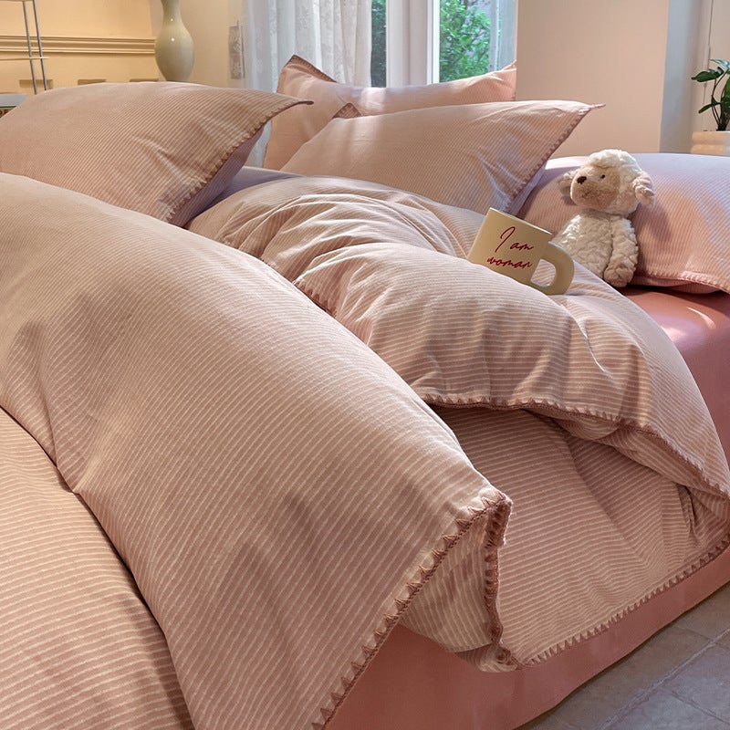 Jiansen Pink Cotton Flannel Bedding Set - Minimalist Style - Image 1