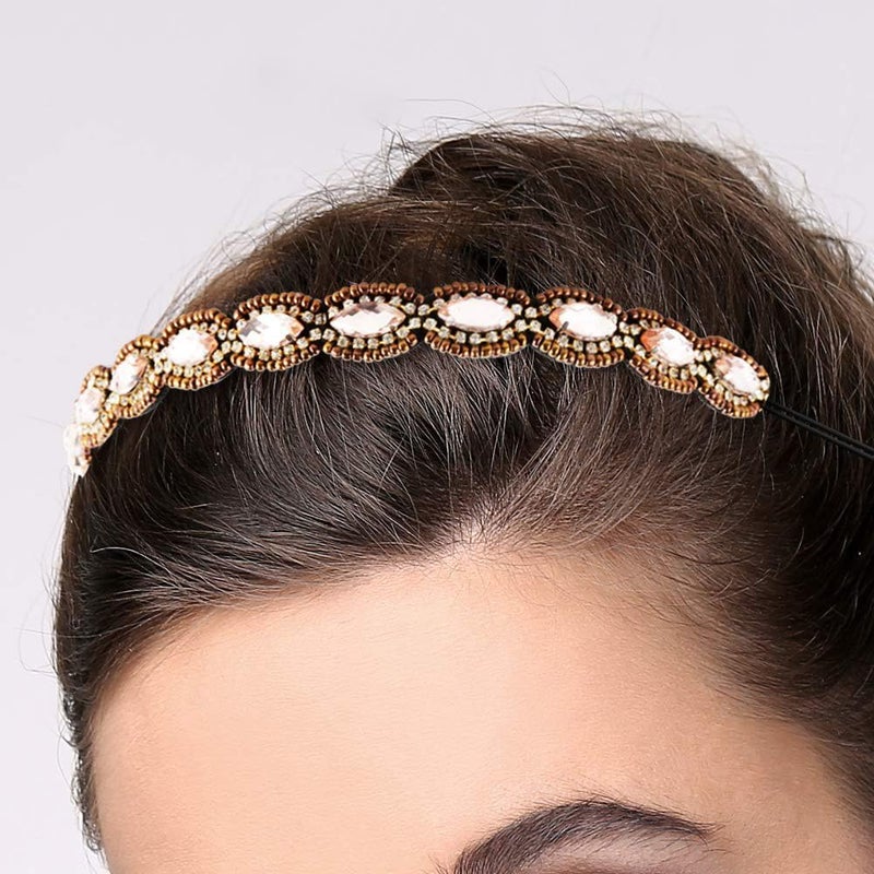 Luckam 5Pcs Rhinestone Beaded Headbands for Women, Fashionable Handmade Crystal Elastic Hair Bands, Hair Jewelry Accessories for Ladies and Girls, 20-26.8 Inches - Image 2