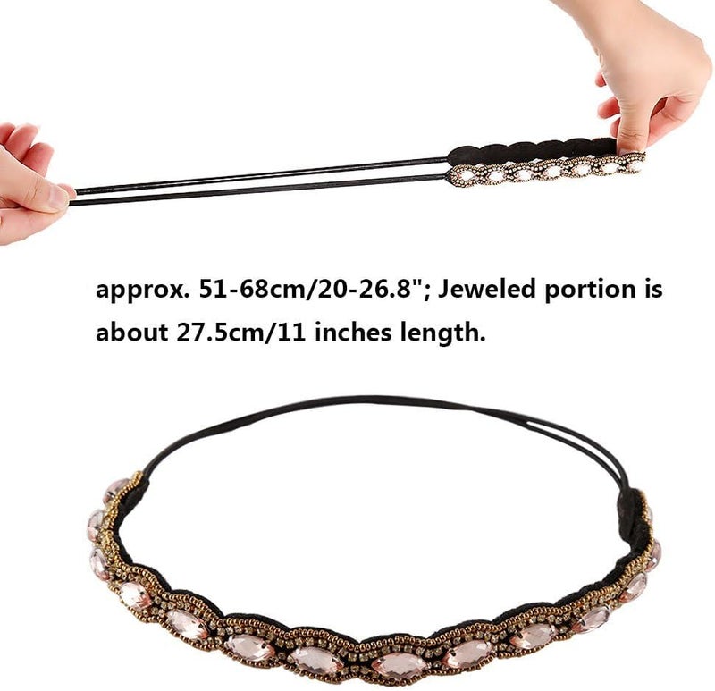 Luckam 5Pcs Rhinestone Beaded Headbands for Women, Fashionable Handmade Crystal Elastic Hair Bands, Hair Jewelry Accessories for Ladies and Girls, 20-26.8 Inches - Image 3