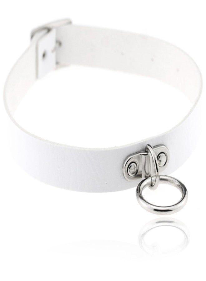 إيثون قلادة إيثون الجلدية القابلة للتعديل، طوق دائري ناعم من البولي يوريثان، تصميم بانك، للنساء، أبيض - Image 1