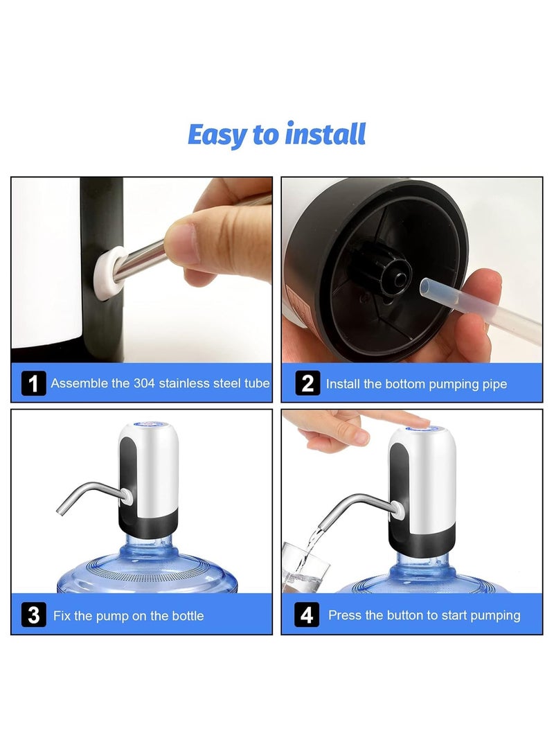 UREVO 3pcs 5 Gallon Water Bottle Pump, USB Charging Portable Electric Water Pump for 2-5 Gallon Jugs Water Dispenser for Office Home Camping Kitchen etc. White - Image 5