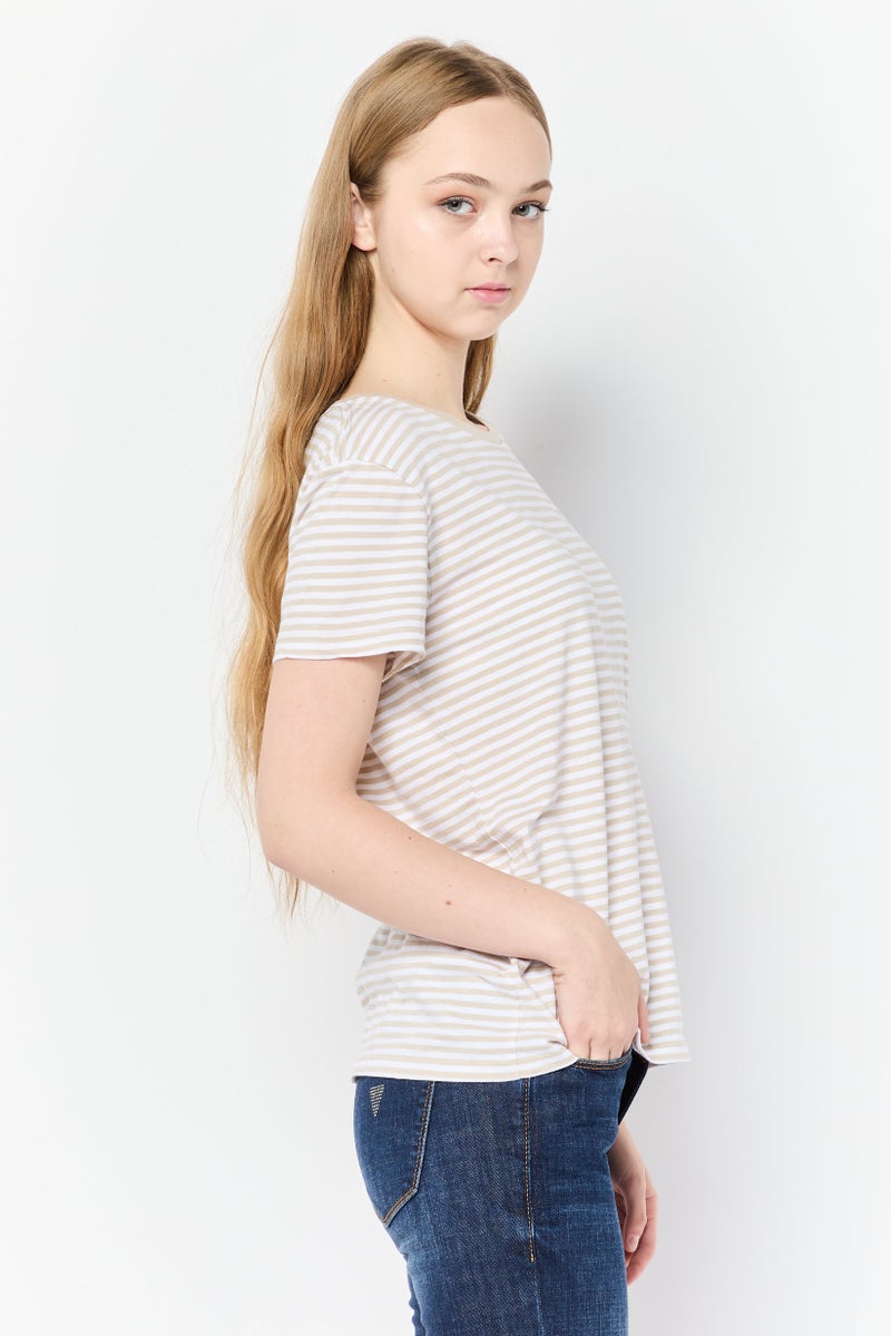 DOCKERS Women Round Neck Short Sleeve Stripe T-Shirt, Multicolor - Image 3