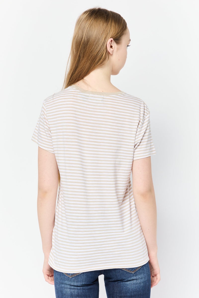 DOCKERS Women Round Neck Short Sleeve Stripe T-Shirt, Multicolor - Image 4