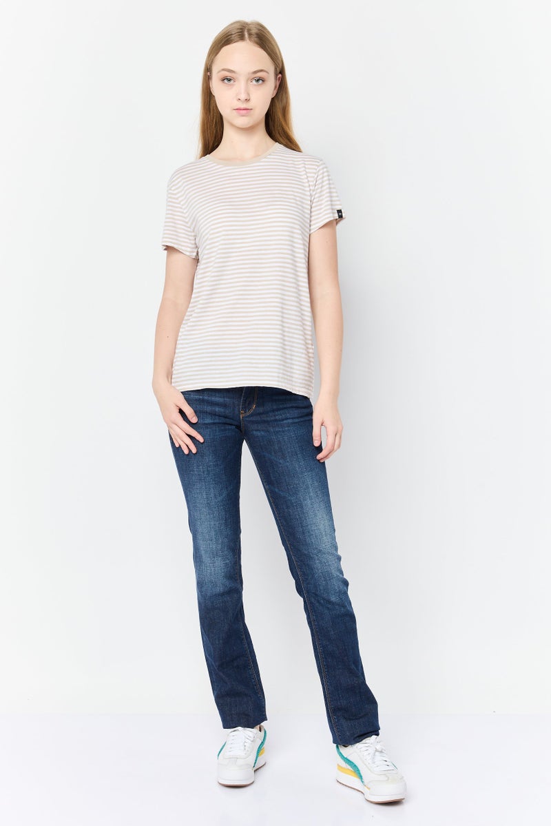 DOCKERS Women Round Neck Short Sleeve Stripe T-Shirt, Multicolor - Image 2