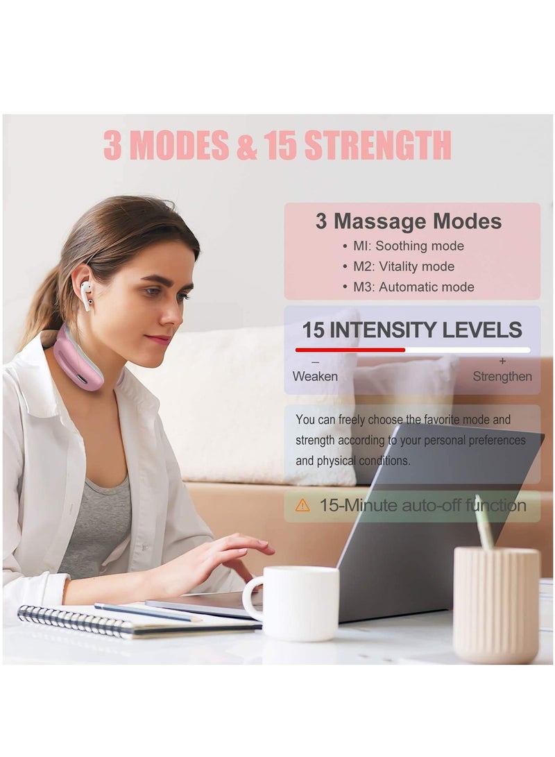 Neck Massager,Intelligent Portable Neck Massage with Heat Cordless,3 Modes 15 Levels Smart Deep Tissue Trigger Point Massage Use at Home,Outdoor,Office,Car - Image 3
