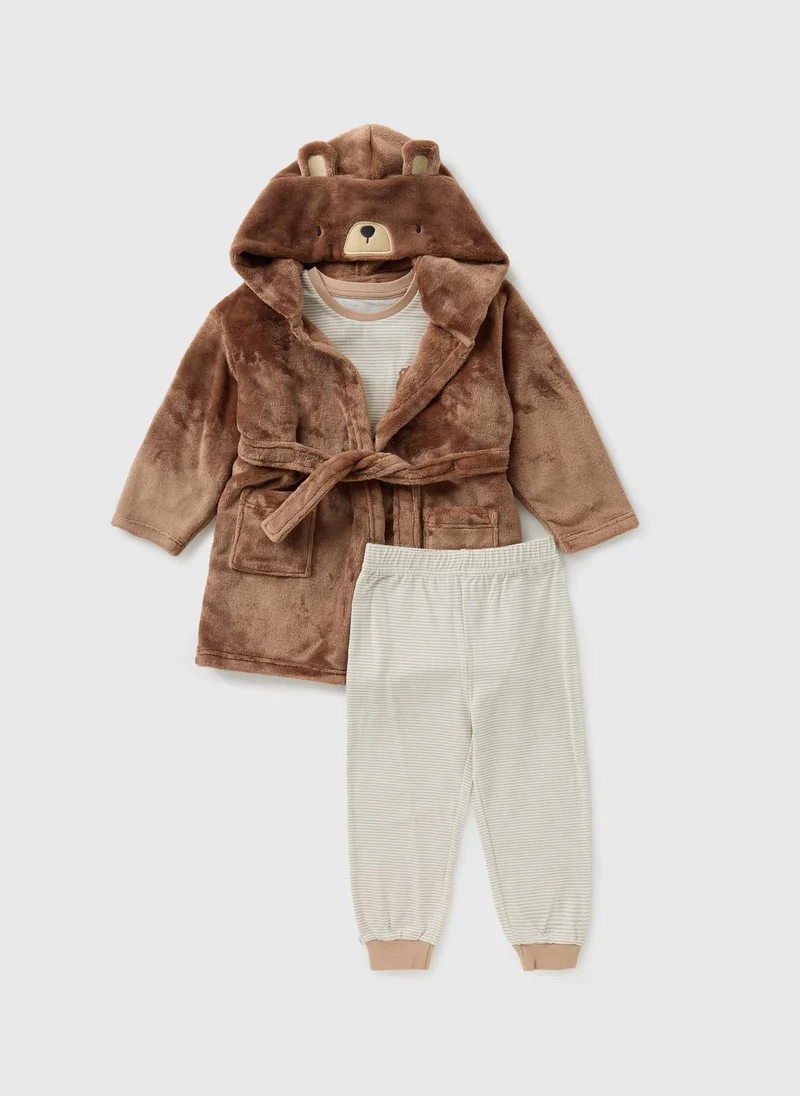 Matalan 3 Piece Kids Brown Pyjama & Robe Set