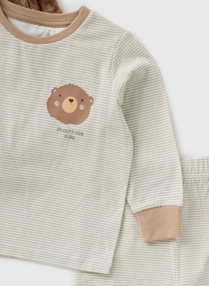 Matalan 3 Piece Kids Brown Pyjama & Robe Set