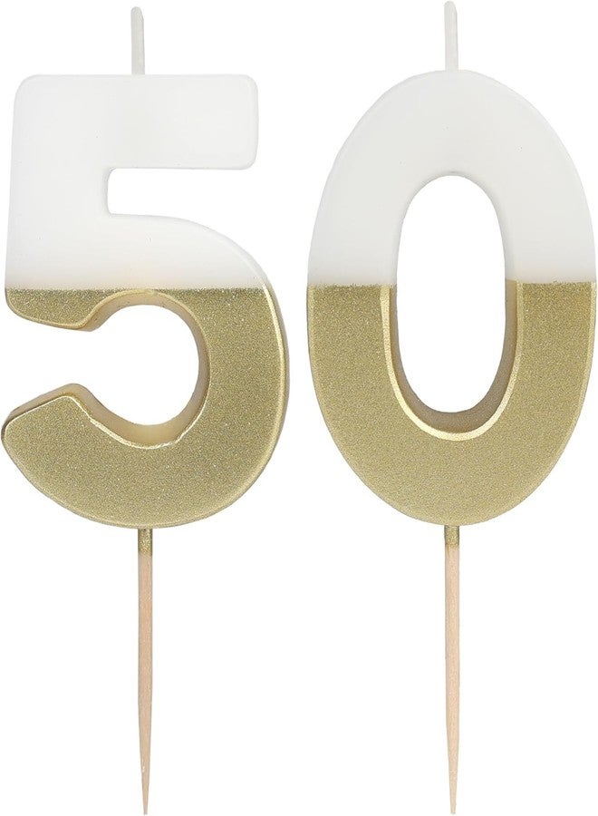 توكينج تيبلز شموع عيد ميلاد رقم 50 من توكينج تيبلز، باللونين الأبيض والذهبي، لتزيين الكيك، جودة ممتازة، شمعة واحدة أو ست شموع، مناسبة لحفلات الذكرى السنوية والمناسبات الخاصة، ارتفاع 2.1 بوصة، عبوة معاد تدويرها - Image 2