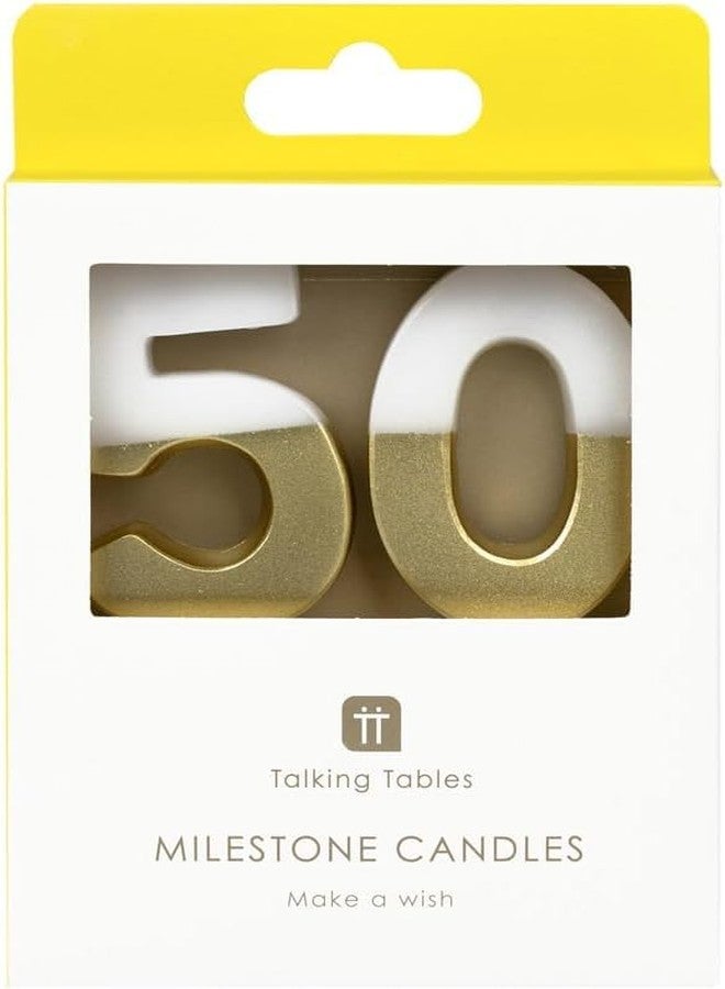 توكينج تيبلز شموع عيد ميلاد رقم 50 من توكينج تيبلز، باللونين الأبيض والذهبي، لتزيين الكيك، جودة ممتازة، شمعة واحدة أو ست شموع، مناسبة لحفلات الذكرى السنوية والمناسبات الخاصة، ارتفاع 2.1 بوصة، عبوة معاد تدويرها - Image 4