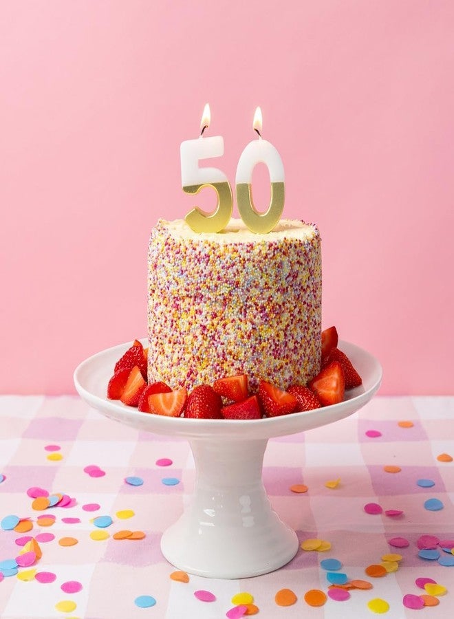 توكينج تيبلز شموع عيد ميلاد رقم 50 من توكينج تيبلز، باللونين الأبيض والذهبي، لتزيين الكيك، جودة ممتازة، شمعة واحدة أو ست شموع، مناسبة لحفلات الذكرى السنوية والمناسبات الخاصة، ارتفاع 2.1 بوصة، عبوة معاد تدويرها - Image 3