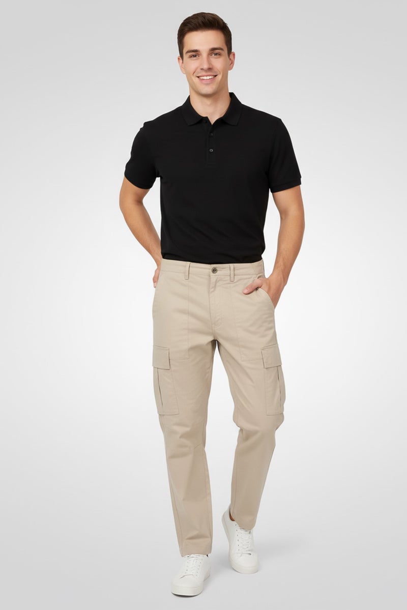 Celio Men Regular Fit Solid Cargo Pants, Beige - Image 1
