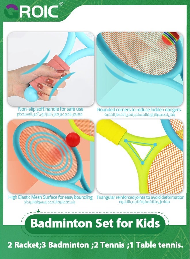 جرويك مجموعة مضارب تنس الريشة، مجموعة مضارب رياضية للأطفال المبتدئين للتمرين الداخلي والخارجي، مجموعة ألعاب الفناء الخلفي للاعبين - 2 مضرب، 3 كرات ريشة نايلون، 2 تنس و1 تنس طاولة - Image 3