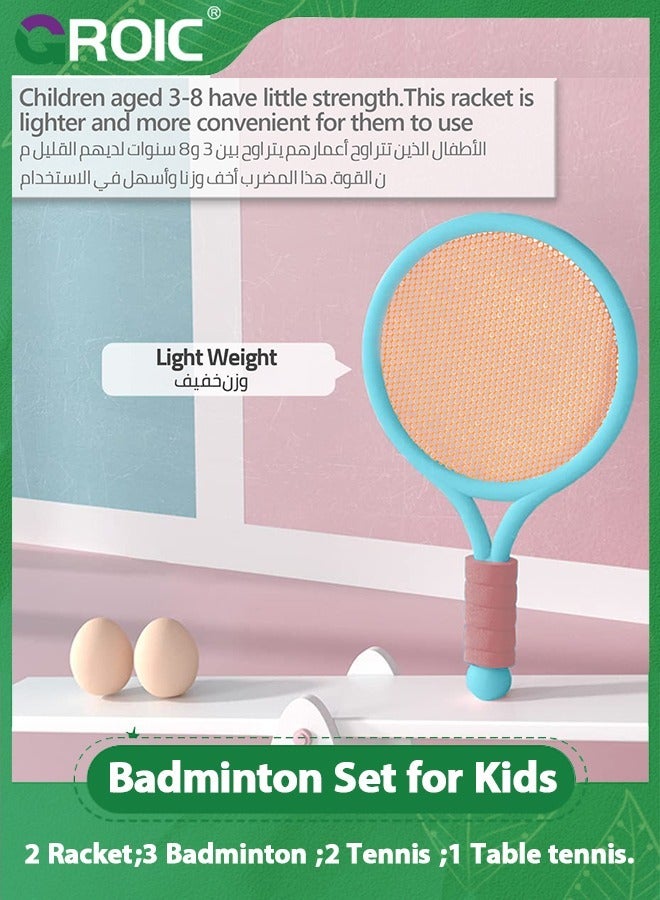 جرويك مجموعة مضارب تنس الريشة، مجموعة مضارب رياضية للأطفال المبتدئين للتمرين الداخلي والخارجي، مجموعة ألعاب الفناء الخلفي للاعبين - 2 مضرب، 3 كرات ريشة نايلون، 2 تنس و1 تنس طاولة - Image 4