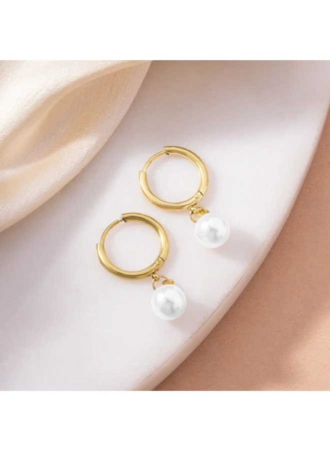 Palmonas 18K Gold Tone Plated Bold Pearl Drop Earring For Women - Waterproof & Anti-Tarnish