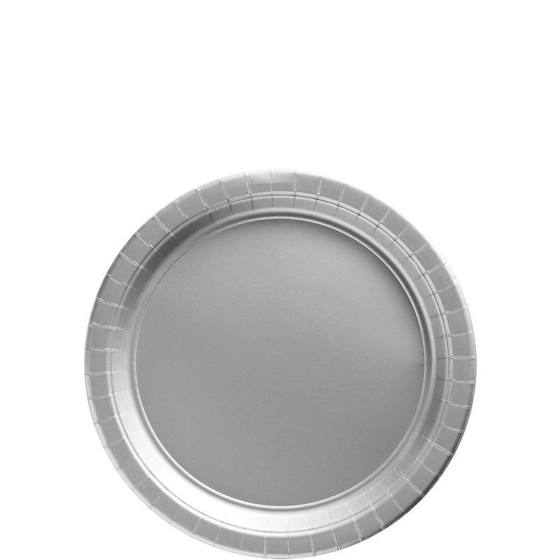Silver Round Paper Plates - 6.75" (50 Pc) - Sturdy & Eco-Friendly Party Essentials - Perfect for Celebrations & Events