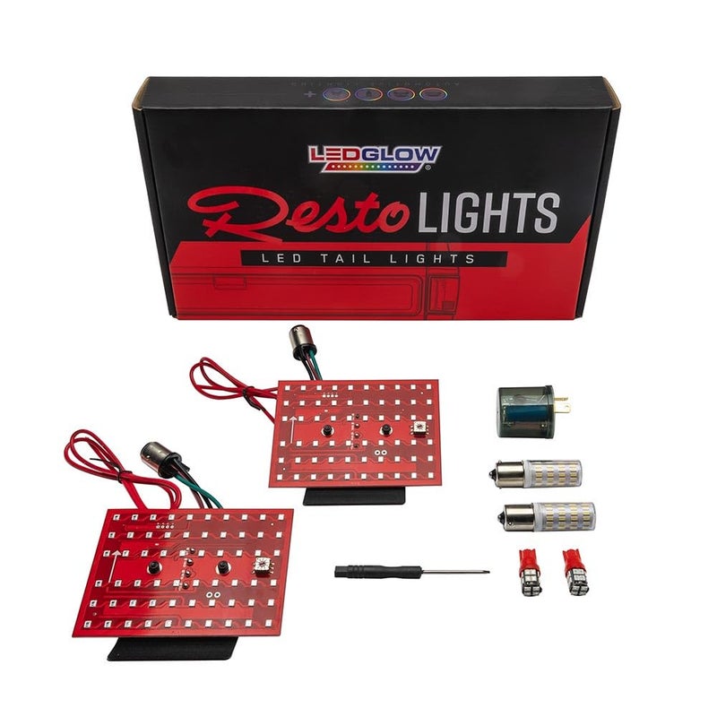 LEDGlow RestoLights Red LED Sequential Tail Lights Kit Fits 19731987 Chevy C10 Upgrade Brake Running Reverse Turn Signals Includes Taillight Boards White Bulbs Side Markers Flasher Relay