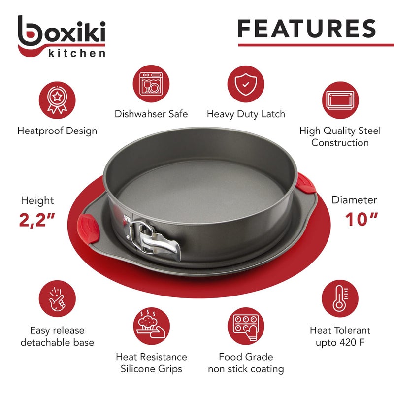 Boxiki Kitchen 10 Inch Nonstick Springform Pan, Professional Spring Form and Cheesecake Baking Mold, Leakproof Cake Pan with Silicone Handles - Image 2